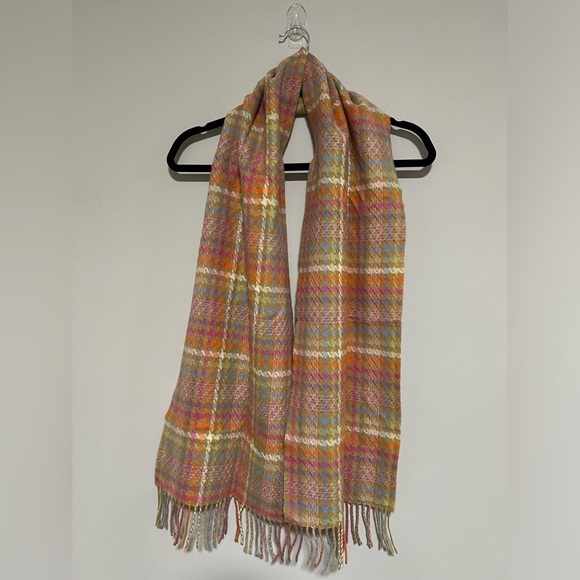 Cashmere Scarf Made in Scotland 12”x68” Multicolored Cozy Houndstooth Preppy - Picture 1 of 5